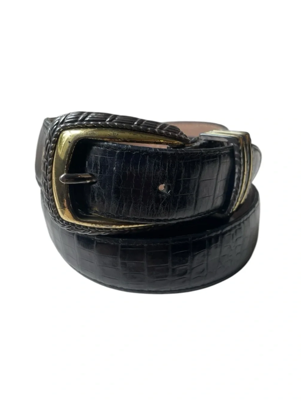 Brighton Classics Unisex Black Crocodile Print Leather Belt 4B713 Sz 34 Reptile